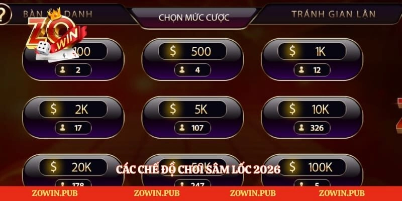 Sâm Lốc Zowin - Game Bài Chiến Thuật Được Yêu Thích 2026 2 Các chế độ chơi sâm lốc 2026